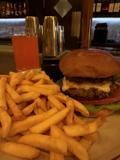 Burger and golden fries